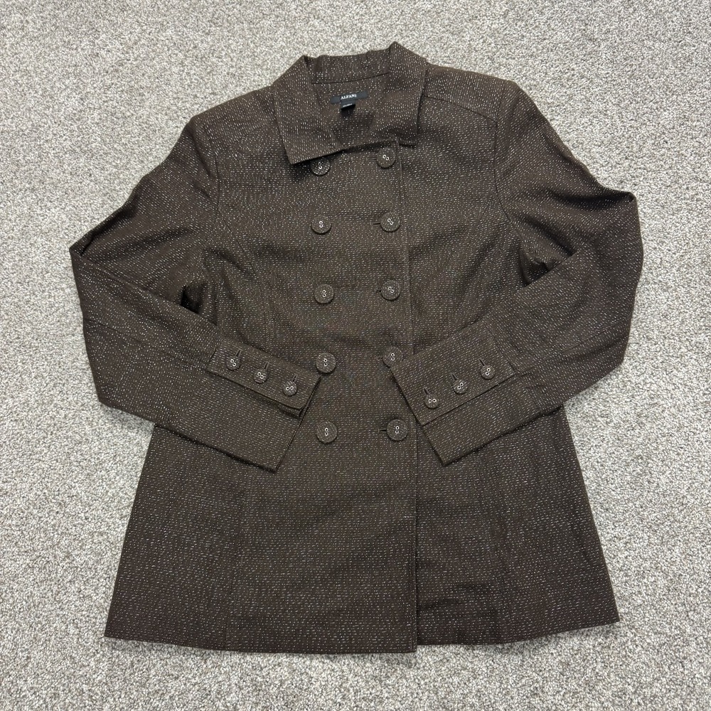 Alfani Blazer Womens 12 Brown Linen Blend Tweed Double Breasted Button Front